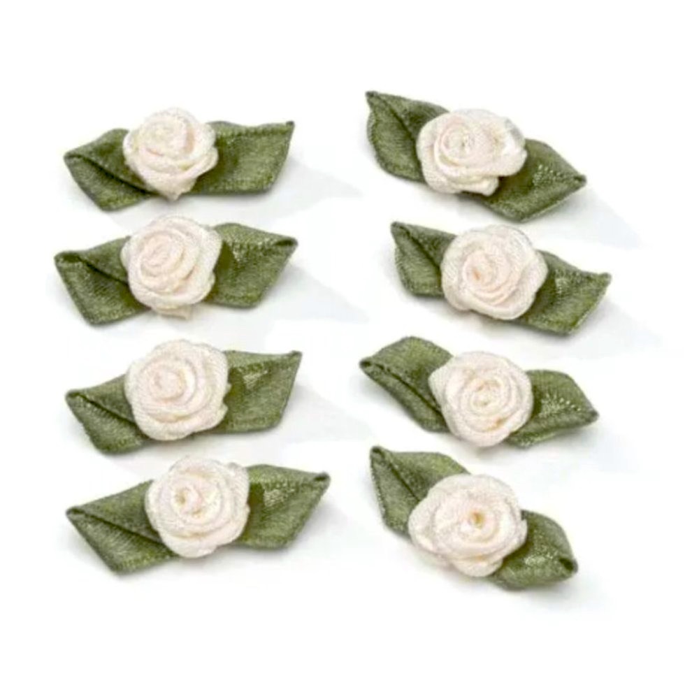 Darice 1IN ROSE W/LEAVES IVORY 8 PC/PKG